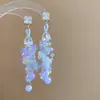 Pendientes de Borla de Uva de Flor de Aguja Plateada Estilo Bosque Tachuelas de Moda Pendientes de Lujo Ligero de Gama Alta con Sentido de Diseño Nicho