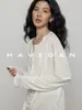 Camiseta de manga larga de ajuste relajado HAVEGAN/otoño con Lyocell y lino, estilo old money para mujer, casual 2538