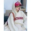 Sudadera con capucha de terciopelo estilo retro americano, talla grande, color gris, para mujer, Otoño e Invierno 2025, marca nueva y de moda, mujer