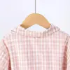 Jaqueta Xadrez Estilo Coreano para Crianças Cardigã Infantil com Decoração de Coelho Fofo Gola Lapela Roupa de Outono/Primavera Estilosa