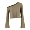 2026 Verano Nuevo Estilo Chica Caliente Casual Top Corto Cropped de Manga Larga Estilo Coreano Nuevo Top de Corte Holgado para Mujer