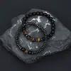 Pulseira Masculina Europeia e Americana Transfronteiriça Cool Combinação de Pedra Mapa de Obsidiana Pedra Fosca Conjunto de Pulseiras de Contas Pulseira Masculina