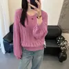 ¡Ambiente relajado y despreocupado! Top de punto calado semitransparente de manga larga para mujer, cobertura fina protectora del sol para primavera y verano, top holgado y adelgazante
