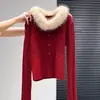 Suéter de Punto Trenzado Estilo Coreano para Mujer, Otoño e Invierno, Ceñido a la Cintura, Cuello de Piel Desmontable, Suéter de Punto Pullover, Suéter Interior de Invierno