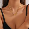 Colar Feminino Transfronteiriço Novo Titânio Aço Esfera Redonda Pingente Camada Dupla Corrente Osso de Cobra Estilo Frio Simples Moda Aço Inoxidável
