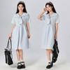 Vestido Infantil Menina Verão Listrado Estilo Marinho Manga Curta Casual Saia Média Tamanho Grande Meninas Roupa Infantil