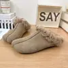 Cubrecabezas casual versátil zapatos de algodón rizado de punta cuadrada pantuflas perezosas esmerilado 2026 de moda retro medios pantuflas de fondo plano temperamento