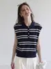 Chaleco de punto a rayas con bloques de color y solapa estilo francés para mujer, top polo sin mangas de verano estilo "old money" francés