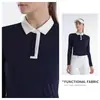 Pgm Golf Feminino Outono e Inverno Camiseta de Manga Longa Roupa Logo Fantasma Tecido Esportivo Roupas Gola Esportiva