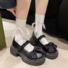 Sapatos com Plataforma e Laço para Aumentar a Altura Combinados com Saias, Sapatos de Salto Alto Bloco, Novos Sapatos Mary Jane de Couro Estilo Francês Outono 2025 para Mulheres