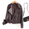 Jaqueta de Pele de Ovelha Estilo Igual para Mulheres, Curta Primavera e Outono Estilo Coreano Biker Cintura Alta Solta Jaqueta de Couro Top Tendência