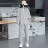 Nuevo Traje Deportivo Casual Sencillo Estilo Perezoso de Primavera y Otoño Moda Masculina Versátil Chaqueta Cardigan Pantalones de Pierna Ancha Conjunto de Dos Piezas