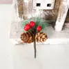 Folhas de Pinheiro de Natal Pinha Vermelha de Natal Acessórios de Inserção de Pinha Decorações de Natal DIY Embalagem Criativa para Caixa de Presente
