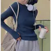 Tejido de hilo de núcleo, suéter de cuello alto para mujer, colección otoño 2025, capa interior versátil, efecto adelgazante, top corto de punto pullover