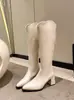 Botas de montar de caña alta para mujer, estilo francés, de piel sintética, con cremallera trasera, punta fina, tacón medio, tacón grueso, 2026, botas de caña alta elegantes y estilizadas