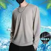 Camiseta de Manga Larga de Seda de Hielo Capa Base Moderna para Hombre Verano Exterior Protección Solar Delgada Secado Rápido Deportiva Blanca Corte Holgado Talla Grande