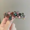 Novo Estilo de Presilha de Cabelo para Mulheres com Flores Coloridas, Presilha de Mola com Strass, Presilha Horizontal para Rabo de Cavalo Semi-Preso, Acessório de Cabelo