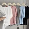 Camiseta de manga corta con cuello redondo y dobladillo irregular de modal para mujer, vestido de baile drapeado de verano, camisa de base fina