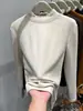 Camiseta de Manga Larga con Cuello Medio Alto de Encaje Cepillado de Terciopelo Alemán para Mujer, Moderna Versátil Gruesa Base Camiseta Top Tendencia