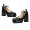 Zapatos de Moda para Mujer Transfronterizos Talla 34-43, Zapatos para Mujer Talla Grande de Charol con Tacón Ultra Alto, Zapatos de Hebilla de Cuero Brillante de Color Sólido con Tacón Cuadrado