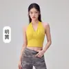 Roupa de Yoga para Mulheres, Sutiã Esportivo com Bojo Fixo, Blusa Fitness Decote V com Amarração no Pescoço, Cropped Sexy sem Costas com Bojos Integrados