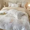 Juego de cuatro piezas de ropa de cama para dormitorio de tela cepillada ecológica 100% algodón con estampado de estilo pastoral, funda de edredón 100% algodón, juego de tres piezas de alta estética para dormitorio