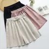 Estilo Nuevo Verano 2026: Shorts Casuales de Lino de Color Sólido Artístico con Cintura Elástica y Cordón Sueltos para Mujer