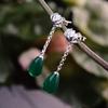 Brincos longos de prata de lei S95 com pedra verde estilo étnico vintage brincos de pingente de lótus joias femininas atacado
