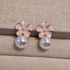 Francês retro óleo gota flor brincos de pérolas moda temperamento luz luxo alto sentido brincos atacado mulheres