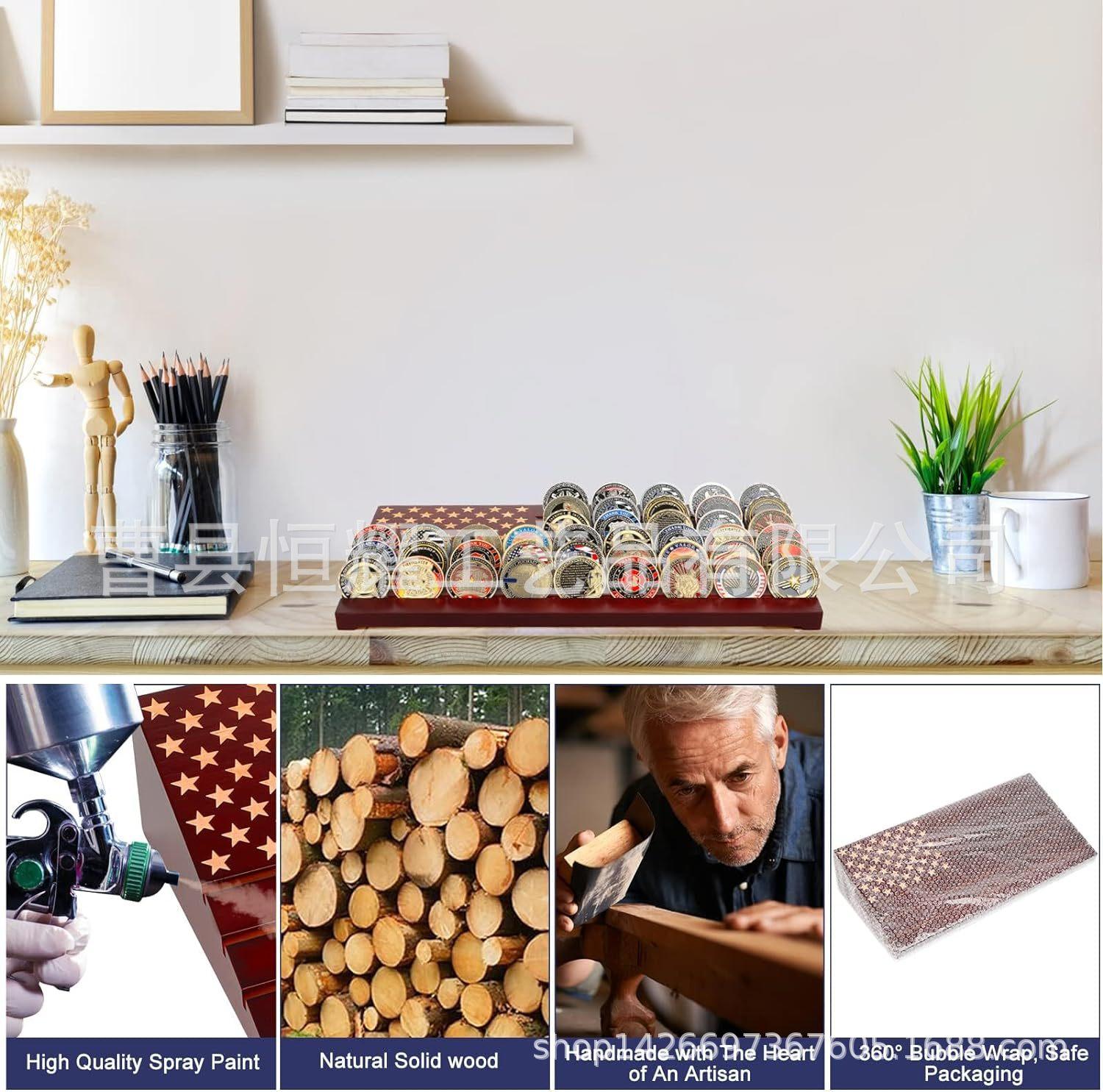 跨境木质纪念币展示架摆台式勋章展示架多层木质硬币收藏架置物架