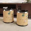 Nueva Sala de Té de Estilo Chino, Casa de Té, Cubo de Basura Redondo de Cuero, Uso en Habitación de Hotel, Sala de Estar Retro de Estilo Chino, Alto Valor Estético