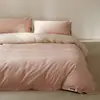 Juego de cama de lujo de alta gama de 1.2 m hecho de tela de algodón cepillado con bloques de color, juego de tres piezas para dormitorio principal, juego de cuatro piezas de algodón puro que incluye sábana bajera, funda de edredón y ropa de cama