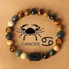 Pulsera de las Doce Constelaciones 8mm Ojo de Tigre Piedra con Imagen Pulsera Hecha a Mano Piedra Natural con Cuentas Pulsera de Constelación con Tarjeta