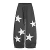 Pantalones de chándal anchos para hombre con parche bordado de estrella de cinco puntas en bloques de color, marca de moda urbana, diseño curvo, pantalones casuales anchos holgados