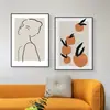 Pintura Decorativa Ins Estilo Nórdico Literaria y Artística Fresca Pequeña Retro Nicho Líneas Abstractas Simple Personaje de Pluma Naranja Pintura Colgante