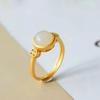Anillo de Jade Blanco Hotan Natural Plata de Ley S925 Incrustado Artesanía Dorada Anillo Vivo Color de Larga Duración Conservación del Color Anillo para Mujer