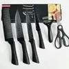 Conjunto de facas de aço inoxidável de seis peças com padrão de onda preta transfronteiriça 238A faca de cozinha conjunto de facas para frutas faca