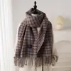 Bufanda Chal de Imitación Cachemir con Cuadros Estilo Coreano, Unisex, Cálida para Otoño e Invierno, Moda, Bufanda con Borlas para Viajero