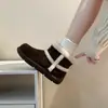 Moda Abrigo Antideslizante Suela Gruesa Suave Suela Plana Zapatos de Algodón Retro Versátil Forro Polar Cálido Botas de Nieve para Mujer Otoño e Invierno