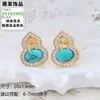Accesorios para Aretes de Perlas DIY Transfronterizos, Aretes de Turquesa Estilo Bohemio Vintage, Engastes Incrustados, Cierres de Aretes al por Mayor