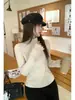 Suéter de punto para mujer con cuello semi-alto para primavera y otoño, diseño suave estilo coreano, top de capa base