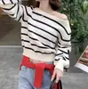 Suéter Rayado de un Hombro para Mujer, Primavera y Otoño, Estilo Relajado y Perezoso, Top de Punto Corto Ancho Suave y Acogedor, Nuevo Modelo 2026