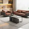 Sofá de couro minimalista moderno de três lugares sala de estar escritório comercial combinação de sofá de couro ocidental cor de café