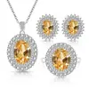 Transfronterizo Deseo Comercio Exterior Transmisión en Vivo Moda Europea y Americana Piedra Preciosa de Color Huevo de Paloma Pendientes Collar Anillo para Mujer Juego de Joyería para Mujer