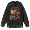Suéter de cuello redondo para hombre con diseño de batik vintage desgastado y lavado de la banda de metal Metallica King, rock punk