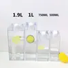 Logo Personalizável Novo Criativo 1000ml Copo de Leite Quadrado Caixa de Leite Copo de Água Garrafa de Água Copo de Plástico Estudante da Moda
