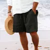 Nuevos Pantalones Cortos de Algodón y Lino con Múltiples Bolsillos y Cordón Rayados Casuales de Playa para Hombre de la Nueva Estación Independiente de Amazon Europea y Americana