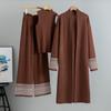 Conjunto Tricotado Europeu Transfronteiriço de Temperamento Preguiçoso Feminino Novo Conjunto de Três Peças: Colete Suéter Cardigan Calça Wide Leg