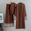 Traje de Punto de Temperamento Perezoso Transfronterizo Europeo para Mujer Nuevo Chaleco Suéter Cárdigan Pantalones de Pierna Ancha Conjunto de Tres Piezas