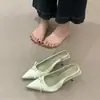 Chuyuji 2026 Primavera/Verão Novo Sandálias de Salto Alto Agulha com Laço Cor Nude Femininas Sandálias de Bico Fino de Cetim Estilo Francês